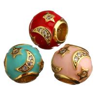 Large Hole Brass Beads, Drum, gold color plated, micro pave cubic zirconia & enamel Approx 4mm 