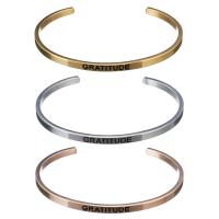 Stainless Steel Cuff Bangle, word gratitude, plated, with letter pattern & for woman 4mm, Inner Approx 62mm 