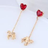 Cubic Zircon Brass Earring, Horse, real gold plated, for woman & with cubic zirconia, nickel, lead & cadmium free 