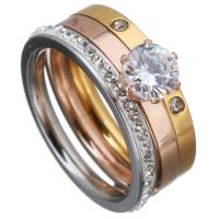 Stainless Steel Finger Ring, with Rhinestone Clay Pave & Crystal, plated & for woman & faceted, 7mm 