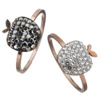 Stainless Steel Finger Ring, with Rhinestone Clay Pave, Apple, rose gold color plated & for woman 11mm 