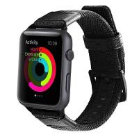 Nylon Watch Band, with PU Leather, stainless steel watch band clasp, black ionic, for Apple Watch 