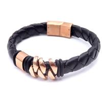 Stainless Steel Bracelet, with Leather, rose gold color plated, Unisex Approx 8 Inch 