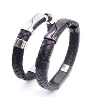 Titanium Steel Bracelet, with Leather, plated, Unisex 13mm Approx 8 Inch 