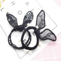 Ponytail Holder, Rubber Band, with Lace, Bowknot black, 50-60mm 