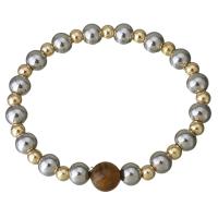 Stainless Steel Bracelet, with Tiger Eye, plated, for woman, 10mm Approx 8 Inch 