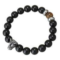 Black Agate Bracelet, with Tiger Eye & Stainless Steel, Wolf, for woman & blacken 10mm Approx 7 Inch 