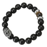 Black Agate Bracelet, with Tiger Eye & Stainless Steel, Unisex & blacken 10mm Approx 7 Inch 