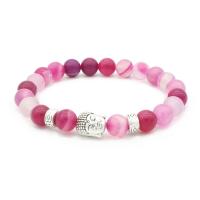 Zinc Alloy Bracelet, with Rose Agate, silver color plated, Unisex & ball chain, 8mm Approx 14 Inch 