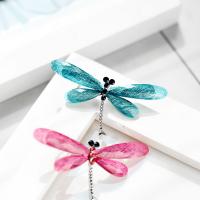 Zinc Alloy Brooch, with Resin, Dragonfly, platinum color plated, for woman & with rhinestone 