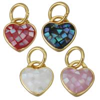 Brass European Pendant, with White Shell & Abalone Shell, Heart, real gold plated & epoxy gel & without troll Approx 5mm 