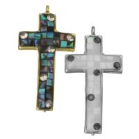 Brass Pendant, with Shell & Abalone Shell, Cross, plated & micro pave cubic zirconia & epoxy gel Approx 1.5mm 