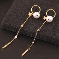 Brass Drop Earring, with ABS Plastic Pearl, Star, real gold plated, for woman & with cubic zirconia, nickel, lead & cadmium free 