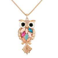 Zinc Alloy Pendant, with Cats Eye & Crystal, Owl, plated, enamel & with rhinestone Approx 2-3mm 