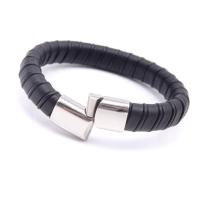 Stainless Steel Bracelet, with Leather, Unisex & snakeskin pattern, 13mm Approx 8 Inch 