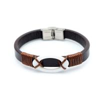 Stainless Steel Bracelet, with Leather & Porcelain, Unisex, 11mm Approx 8 Inch 
