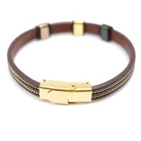 Leather Bracelet, with Stainless Steel, plated, Unisex 8mm Approx 8 Inch 