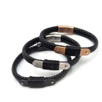 Leather Bracelet, with Titanium Steel, plated, braided bracelet & Unisex 9mm Approx 8 Inch 