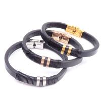 Leather Bracelet, with Titanium Steel, plated, Unisex 8mm Approx 8 Inch 