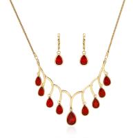 Zinc Alloy Jewelry Set, earring & necklace, with Crystal, with 2.3lnch extender chain, gold color plated, lantern chain & for woman & faceted  Approx 19.2 Inch 