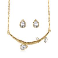 Zinc Alloy Jewelry Set, Stud Earring & necklace, with Crystal, with 1.9lnch extender chain, Branch, gold color plated, twist oval chain & for woman & faceted  Approx 18.1 Inch 