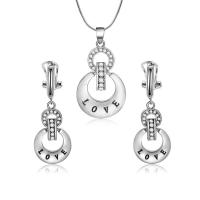 Cubic Zirconia Zinc Alloy Jewelry Sets, earring & necklace, with 1.97lnch extender chain, silver color plated, snake chain & micro pave cubic zirconia & for woman  Approx 15.7 Inch 