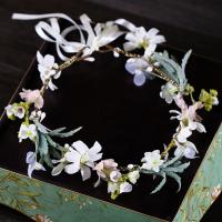 Guirnalda para el Pelo, paño, con Perlas de plástico ABS & Cinta de satén, Flor, para novia, 470mm, Vendido por UD