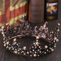 Bridal Tiaras, Zinc Alloy, with ABS Plastic Pearl, antique brass color plated, for bridal & with rhinestone, lead & cadmium free 