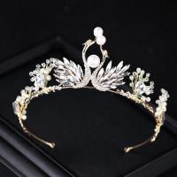 Bridal Tiaras, Zinc Alloy, with ABS Plastic Pearl, Swan, gold color plated, for bridal & with rhinestone, lead & cadmium free 
