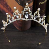 Bridal Tiaras, Zinc Alloy, with ABS Plastic Pearl & Crystal, gold color plated, for bridal & faceted & with rhinestone, lead & cadmium free 