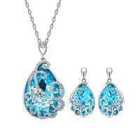 Zinc Alloy Jewelry Set, earring & necklace, with Crystal, with 2.16lnch extender chain, silver color plated, oval chain & micro pave cubic zirconia & for woman & faceted  Approx 21.3 Inch 