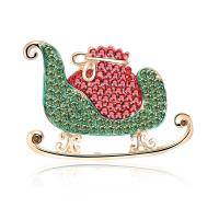 Zinc Alloy Brooch, gold color plated, Christmas jewelry & for woman & enamel & with rhinestone, lead & cadmium free 