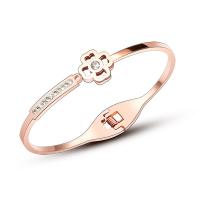 Stainless Steel Cuff Bangle, 316L Stainless Steel, Flower, plated, with spring & for woman & with rhinestone 12mm, Inner Approx 58mm 