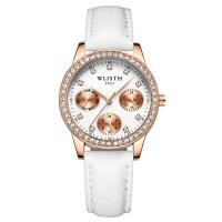 WLISH® Unisex Jewelry Watch, Leather, with Glass & Stainless Steel & Zinc Alloy, Chinese movement, rose gold color plated, Life water resistant & adjustable & for woman & luminated & with rhinestone Approx 8 Inch 