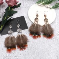 Zinc Alloy Tassel Earring, with Feather, Feather, plated, for woman & with rhinestone 