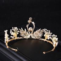 Bridal Tiaras, Zinc Alloy, with ABS Plastic Pearl, gold color plated, for bridal & with rhinestone, lead & cadmium free 