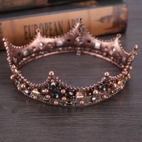 Bridal Tiaras, Zinc Alloy, with ABS Plastic Pearl & Lampwork, antique copper color plated, for bridal & with rhinestone, lead & cadmium free 