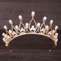 Bridal Tiaras, Zinc Alloy, with ABS Plastic Pearl, gold color plated, for bridal & with rhinestone, lead & cadmium free 