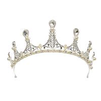 Bridal Tiaras, Zinc Alloy, with ABS Plastic Pearl, silver color plated, for bridal & with rhinestone, lead & cadmium free 
