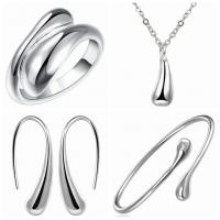 Brass Jewelry Set, bangle & finger ring & earring & necklace, silver color plated, oval chain & for woman, 26mm, Inner Approx 60mm Approx 15.7 Inch 