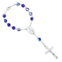 Crystal Pray Beads Bracelet, with 3.5inch extender chain, Cross, silver color plated, Unisex, Crystal Bermuda Blue, 8mm Approx 7 Inch 