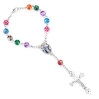Acrylique Bracelet de perles de prière, avec verre & alliage de zinc, croix, Placage de couleur argentée, unisexe & bijoux Christian, multicolore, 8mm Environ 7 pouce, Vendu par brin