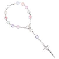 Acrylic Pray Beads Bracelet, with Zinc Alloy, with 3.1inch extender chain, Cross, silver color plated, Unisex & Christian Jewelry, white, 7mm Approx 7 Inch 