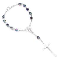Acrylic Pray Beads Bracelet, with Zinc Alloy, with 3.1inch extender chain, Cross, silver color plated, Unisex & Christian Jewelry, 6mm Approx 6.7 Inch 