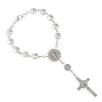Glass Pearl Pray Beads Bracelet, with Zinc Alloy, with 3.1inch extender chain, Cross, plated, Unisex & Christian Jewelry 8mm Approx 7 Inch 