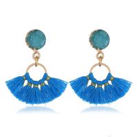 Zinc Alloy Tassel Earring, with Nylon Cord & Resin, stainless steel post pin, gold color plated, for woman lead & cadmium free 