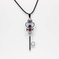 Zinc Alloy Necklace, with leather cord, with 1.96inch extender chain, silver color plated, for woman & enamel & with rhinestone, 65mm Approx 17.7 Inch 