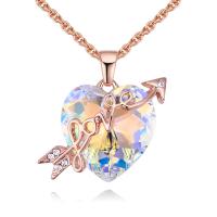 Brass Necklace, with Austrian Crystal, Heart, rose gold color plated, cross chain & for woman & faceted & with rhinestone nickel, lead & cadmium free Approx 17.7 Inch 