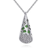 Brass Necklace, with Austrian Crystal, silver color plated, oval chain & micro pave cubic zirconia & for woman & faceted & hollow lead & cadmium free Approx 17.7 Inch 