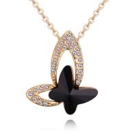 Brass Necklace, with Austrian Crystal, Butterfly, gold color plated, oval chain & micro pave cubic zirconia & for woman & faceted lead & cadmium free Approx 17.7 Inch 